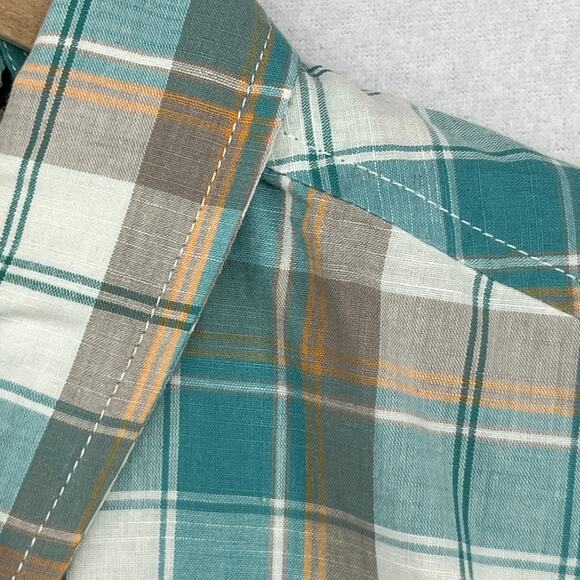 PRANA Shirt Mens L Benton Plaid Button Up Camp Organic Cotton Blend Blue NEW - Picture 9 of 15